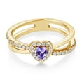 thumbnail image 2 of Gem Stone King 0.52 Ct Heart Shape Blue Tanzanite 18K Yellow Gold Plated Silver Ring (Size 9), 2 of 4