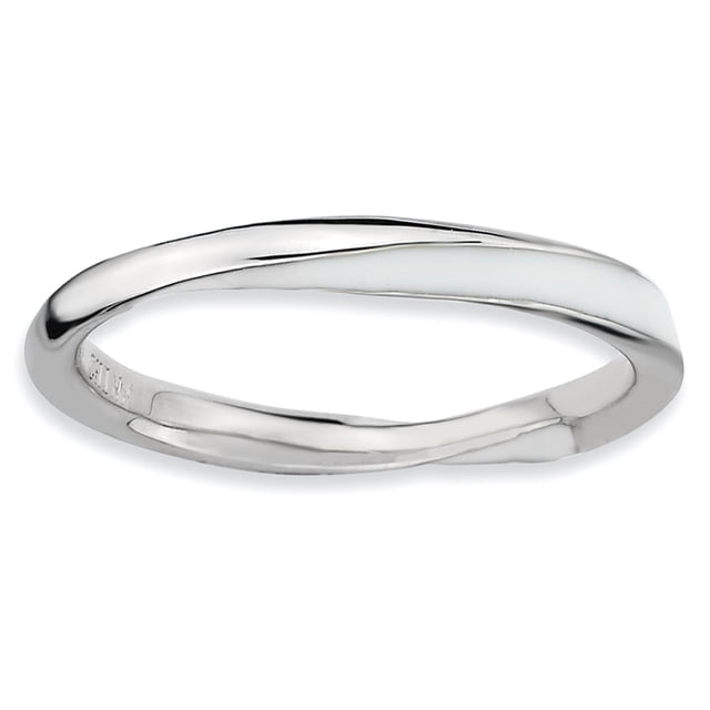 Bague Émaillée Blanche Torsadée en Argent Sterling Stackable Expressions Taille 7
