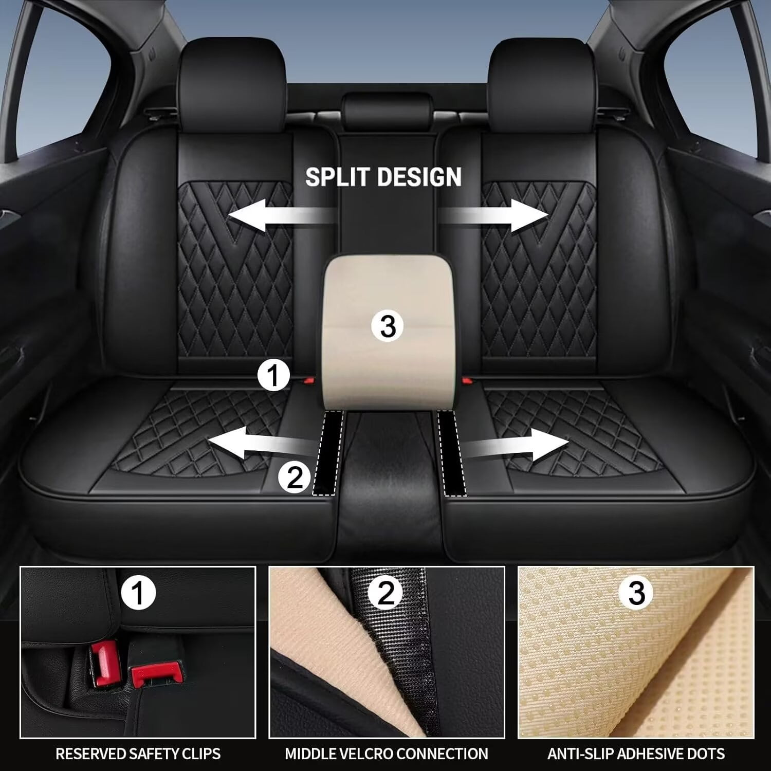 DIKSOAKR Full Set Seat Covers Fit for Honda HR-V 2016-2024 2025 Faux Leather Car Seat Covers Waterproof Anti-Slip Automotive Seat Cushion(BLACK)-2 Rows 5 Seats