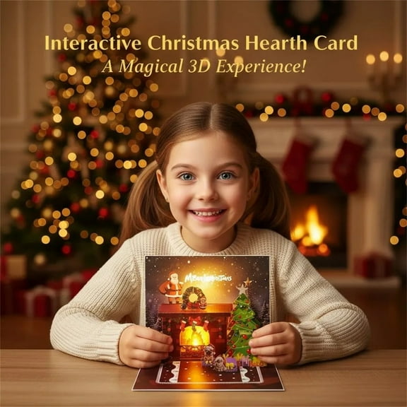 Interactive 3D Christmas Pop-Up Card with Lights & Sound - Glowing Fireplace Design, Musical Holiday Greeting Card for Family & Long-Distance Gifts