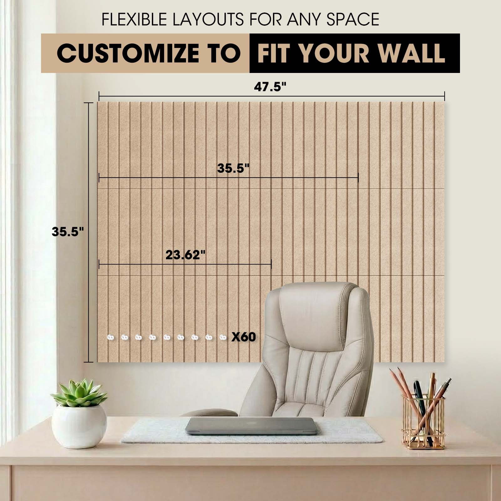 MYMULIKE 12PCS Vision Board - Cork Board for Walls, 48" x 36"  Cork Board Tiles, Felt Bulletin Board, Large Corkboard, Cork Panel for Office, Felt Wall Panels, Cork Panels, Corkboard Roll-Dark Camel