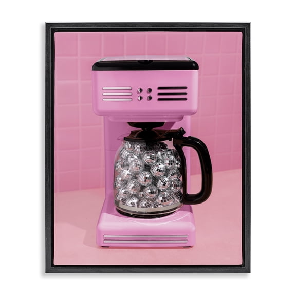 Stupell Industries Eclectic Disco Coffee Over Pink Black Floating Frame Canvas Art, 17 x 21, by LISH Creative
