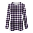 thumbnail image 4 of Garbnen Womens Long Sleeve Tops Plaid Crewneck Shirt Women Basic Color Block Fall Winter Casual Dressy Womens Pullover Tops L, 4 of 5