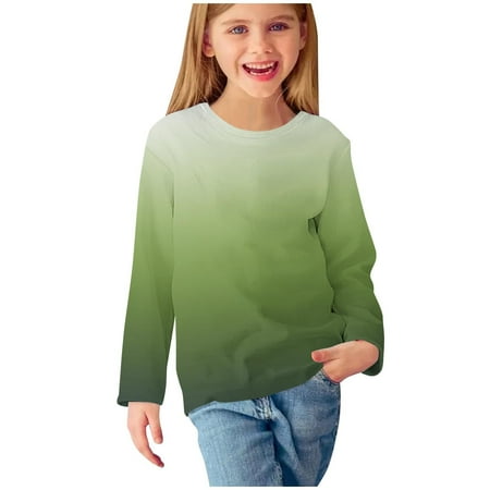 

HAiming Girls Long Sleeve Tunic Tops Kids Gradient Round Neck Pullover Shirts 2024 Fall Winter Casual Blouse Clothes