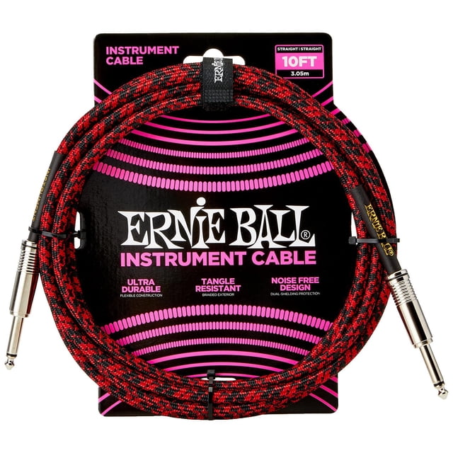Cable de Inserción Ernie Ball Rojo Negro Trenzado de 10 Pulgadas