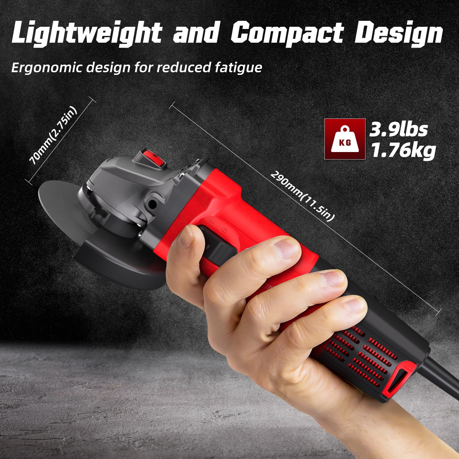 Angle Grinder, 7.5-Amp 4-1/2 inch Electric Grinder Power Tools 12000RPM with Safety Guards, 6-Piece Discs (3 Cutting/2 Metal Grinding/1 Flap Discs) for Cutting, Grinding, Polishing