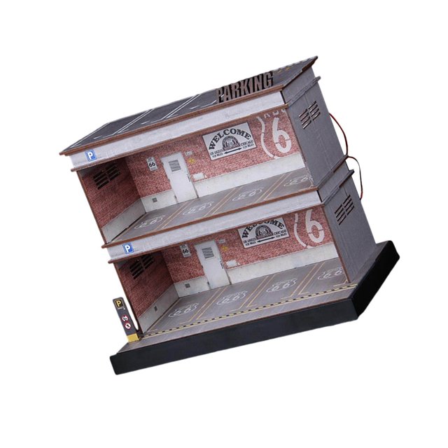 Acrylic Garage Show Case 1:64 Scale Tabletop Decors LED Lights 1/64 Red Brick Double Layer