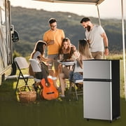 JIEJIA 3.5 Cu.Ft Small Fridge with Freezer, Small Refrigerator Separate Freezer, 7 Settings Temperature Adjustable, 2 Door Refrigerator for Office, Dorm, Bedroom, Apartment, Silver