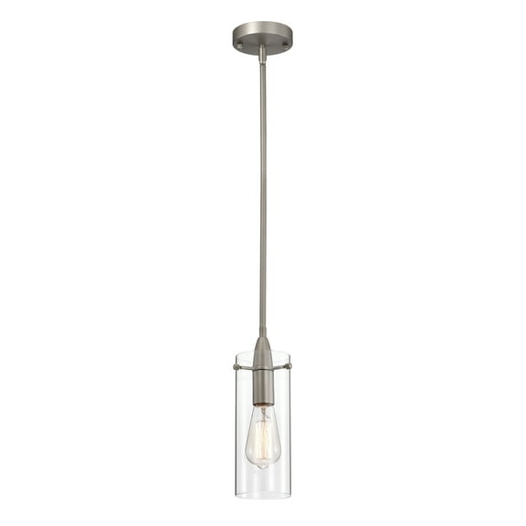 Warehouse of Tiffany Kenni Matte Satin Nickel 1-Light Metal & Cylinder Glass Shade Pendant Light