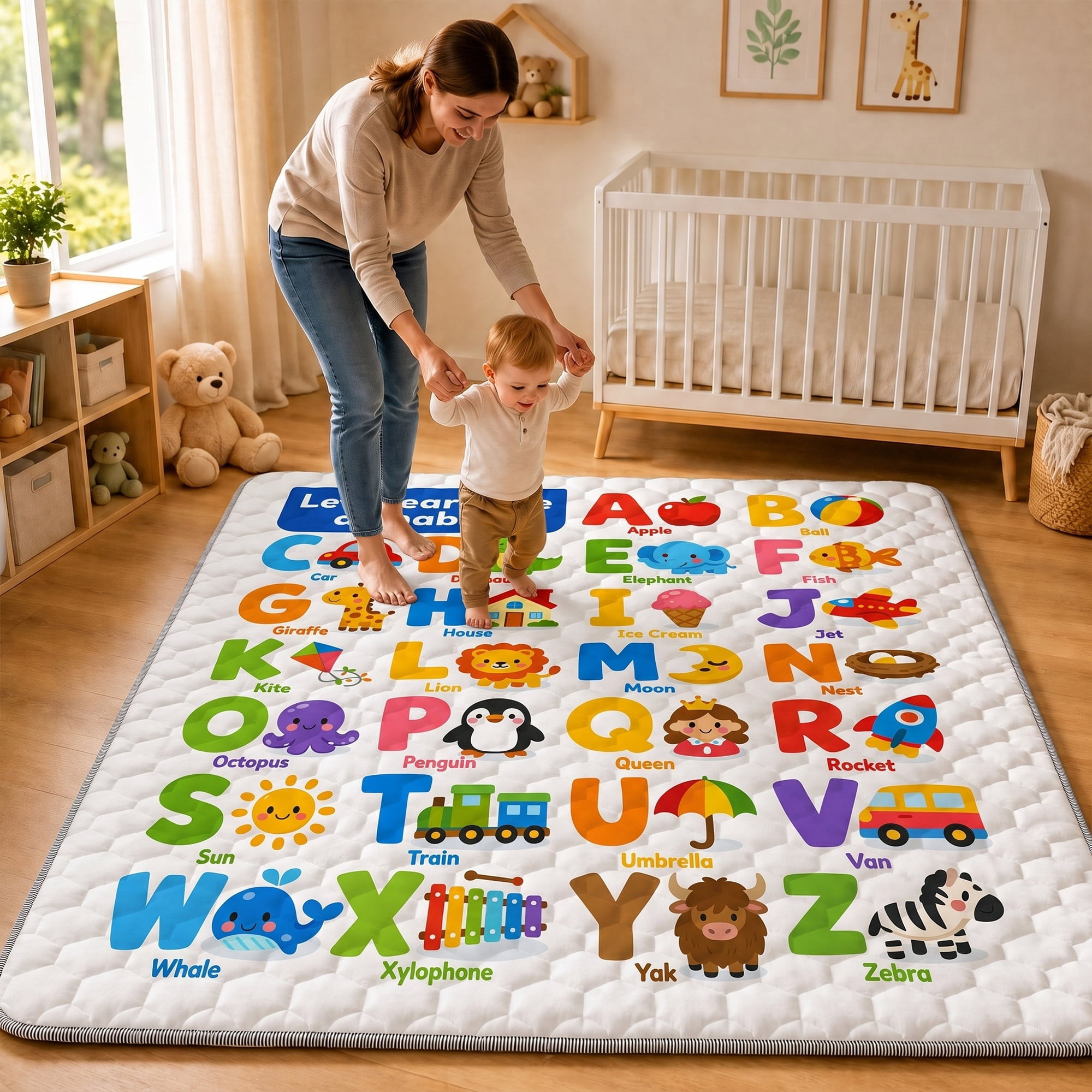 BEAUTYPEAK Large Baby Play Mat, 59"x71" Crawling Mat for Floor, Non-Slip Foldable Mat for Toddlers and Babies