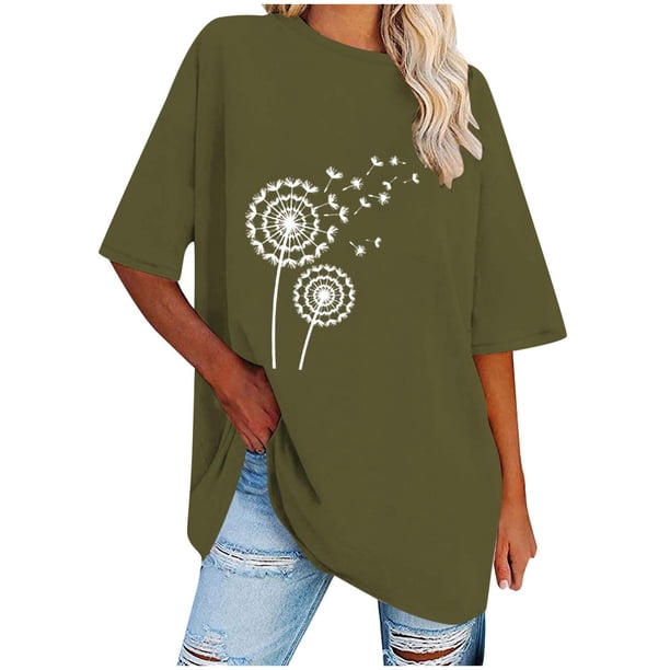 Camisetas de Manga Corta para las Mujeres Impreso Cuello Redondo Suelto Camiseta, Casual Cuatro Estaciones Blusa para el Hogar