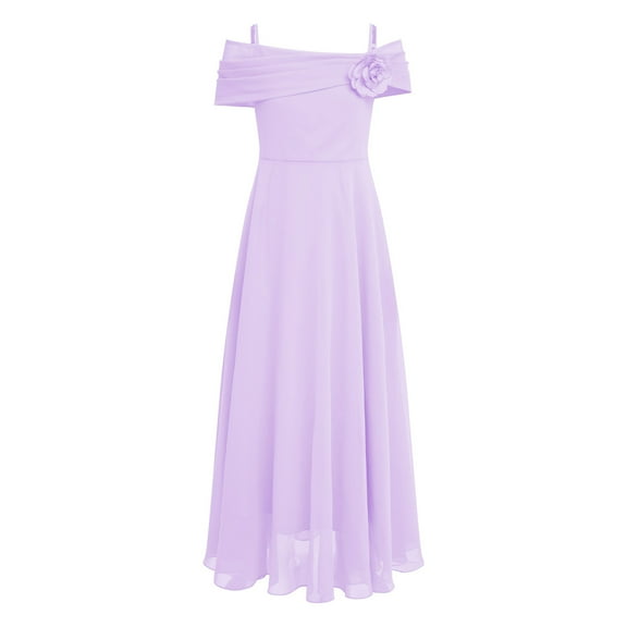 YONGHS Kids Flower Girl Off Shoulder Wedding Birthday Party Gown Princess Pageant Formal Dress Lavender 12
