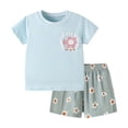 thumbnail image 2 of Baby Boy Outfits Kids Flower Letter Print Round Neck Short Sleeve and Shorts Set Boys' Clothing Sets Light Blue 5-6 Years, 2 of 8