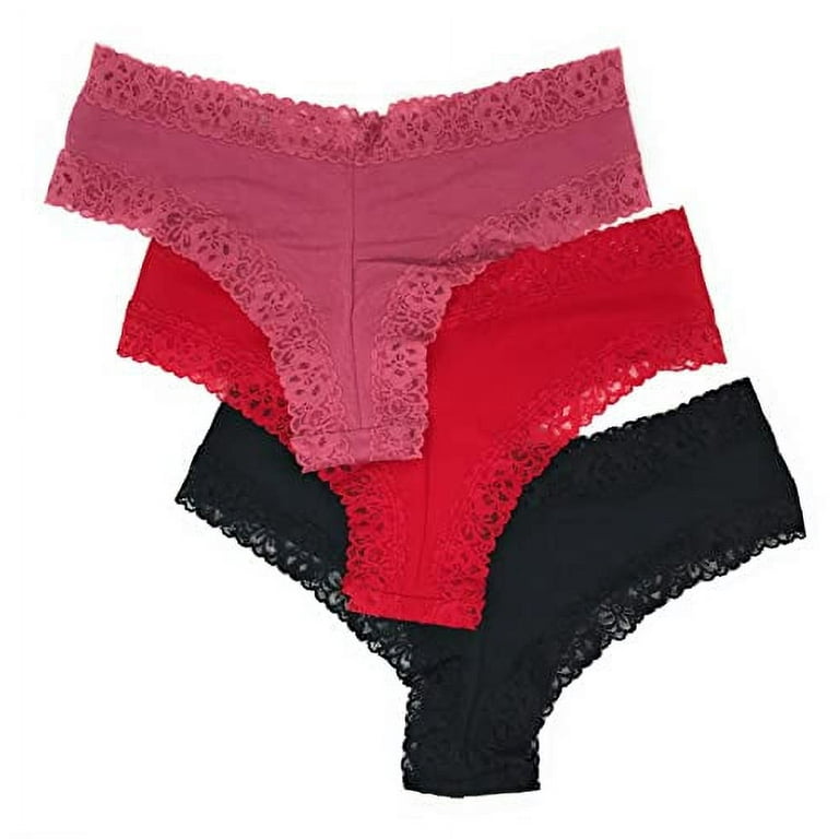 Victoria's Secret Lace Cheeky Panty Set of 3 X-Large Rose / Red / Black