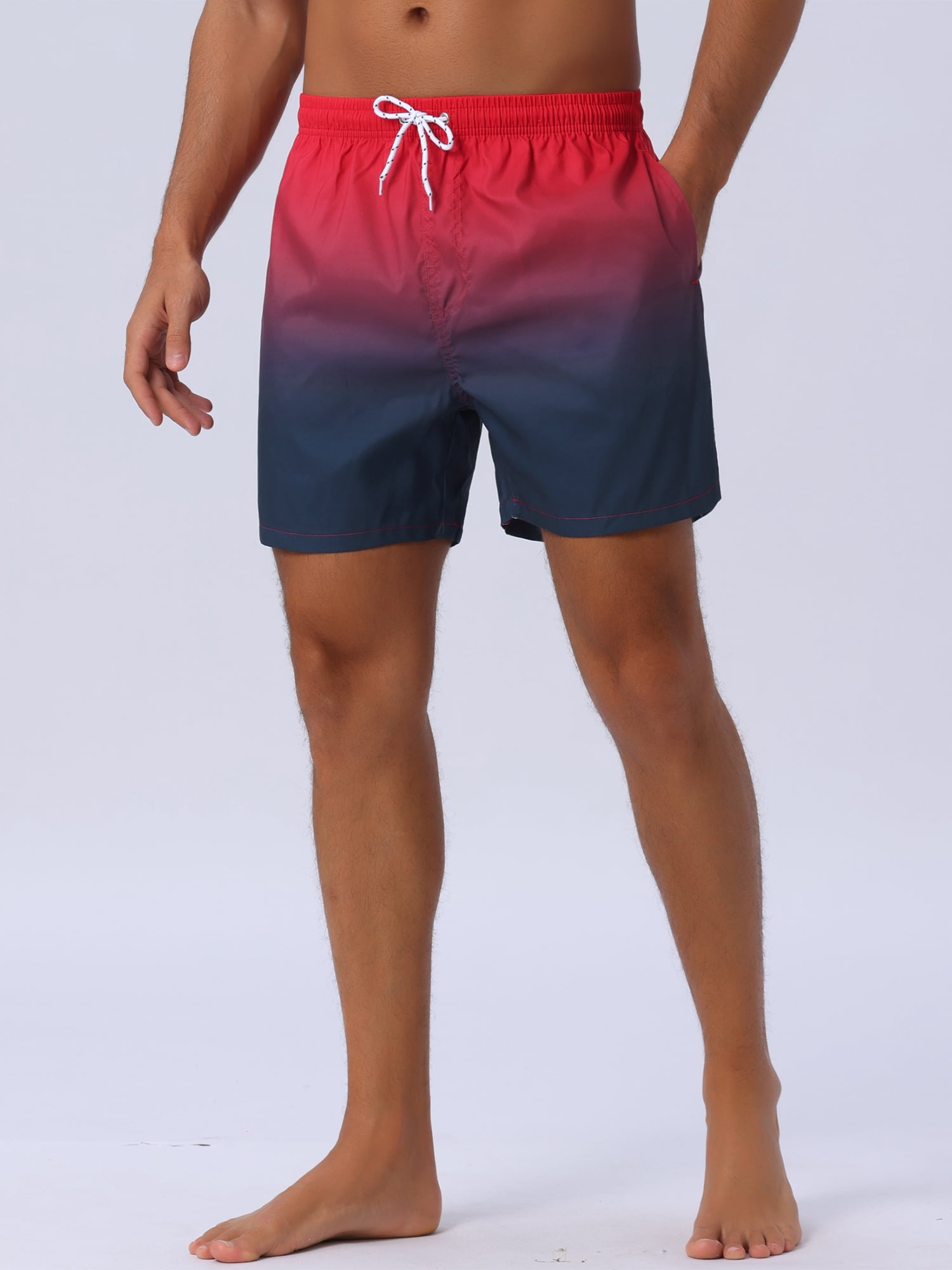 DARING DIVA Men's Contrast Color Gradient Summer Drawstring Beach Shorts 30 Red Black