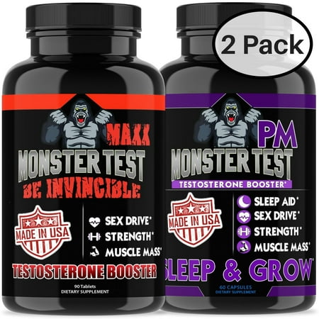Angry Supplements 2-Pack Combo of Monster Test Maxx (90 ct) and Monster Test PM (60 ct) Maxiumum Day/Night Testosterone