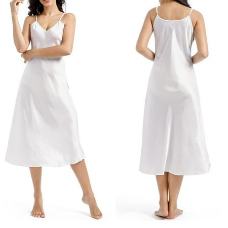 Women s Satin Chemise Nightgown Sexy Full Slips Sleepwear Lingerie Negligee Nightie Bridal Babydoll