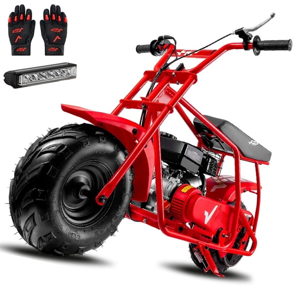 Plus Package 99cc Gas 4-Stroke Mini Bike for Teens 13 , Pull Start, Rear Disc Brake, All-Terrain Tires, Up to 28 MPH, 220 lb Capacity, Includes Headlight & Neck Gaiter