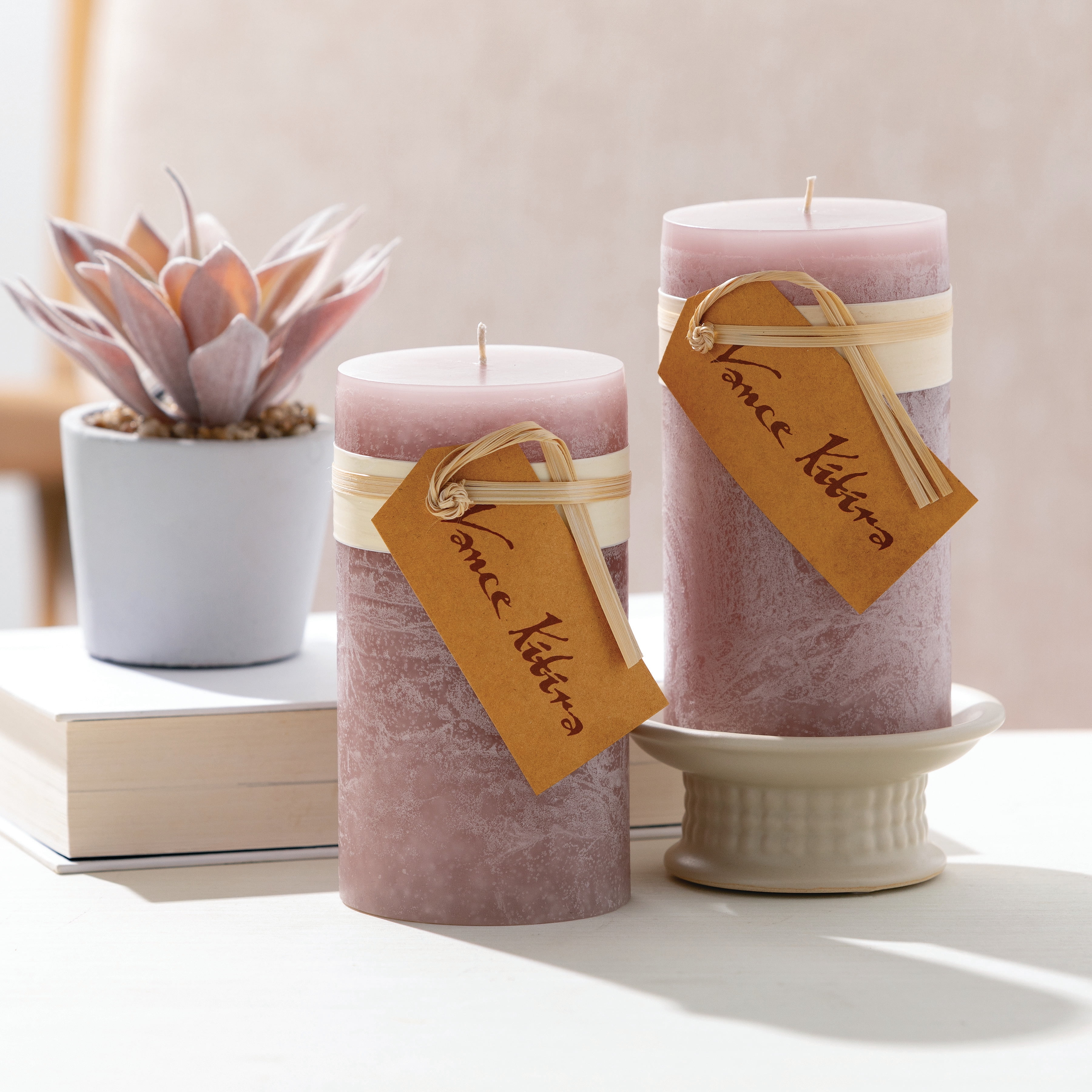 Vance Kitira 6" Rustic Mauve Timber Pillar Candle