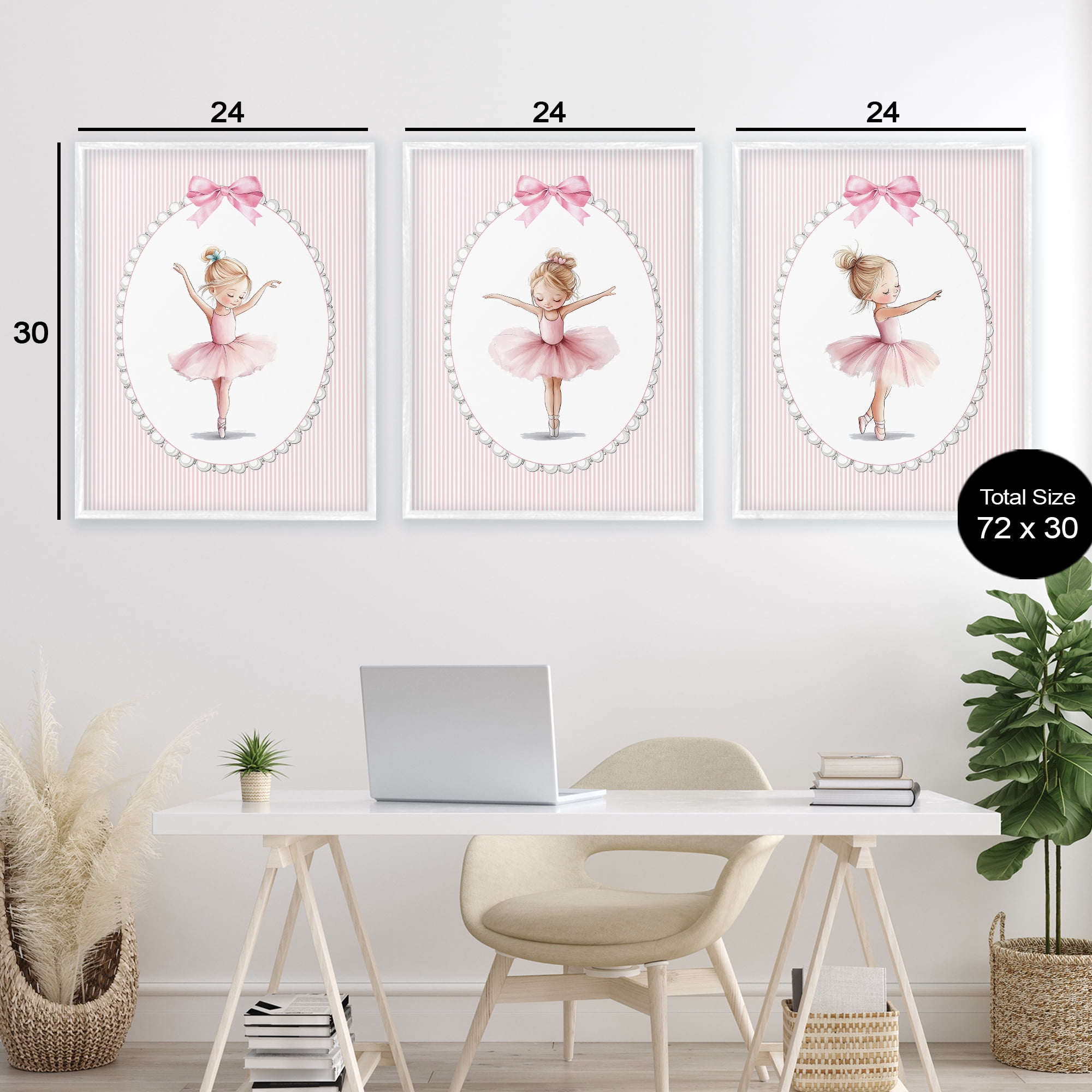 Stupell Industries Dancing Ballerinas in Pink 3 Piece White Framed Giclee Art Set, design by Christine Simpson Art