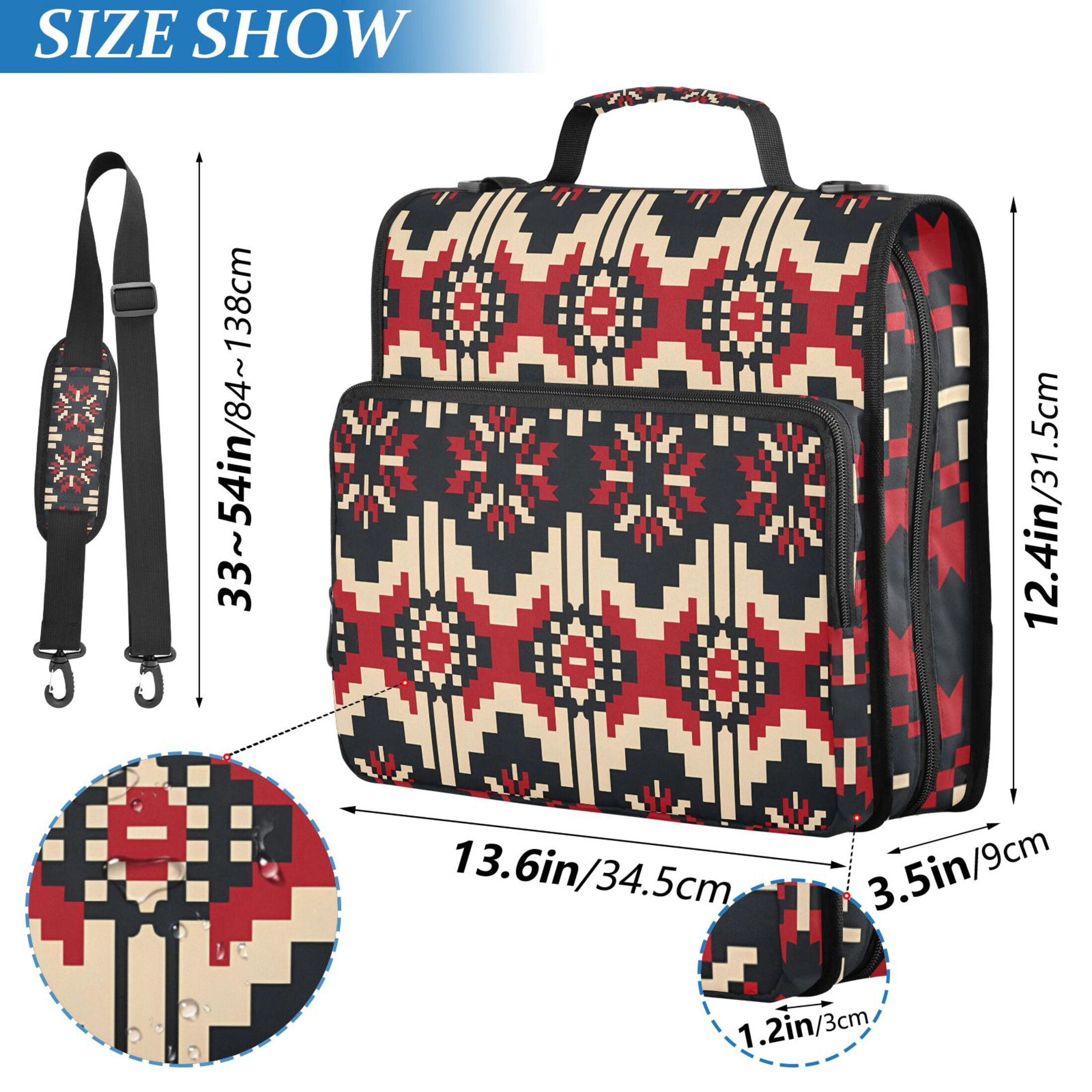 3 Ring Zipper Binder with Shoulder Strap Waterproof Trapper Keeper 1.5 Inch D-Ring 500 Sheets Capacity Geometric Pixel Print