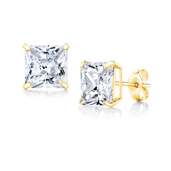 Paris Jewelry 10k Yellow Gold Created White Sapphire 3 Carat Square Stud Earrings Plated