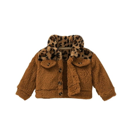 

ZCFZJW Toddler Boys Girls Sherpa Fleece Jacket Leopard Button Coat Warm Plush Jackets Infant Baby Outerwear Winter Casual Overcoat(Brown 12-18 Months)