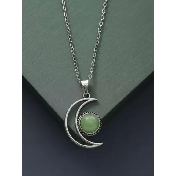 HOOUN Vintage Creative Boho Moon Crystal Pendant Necklace Silver Plated Jewelry Gifts-04#