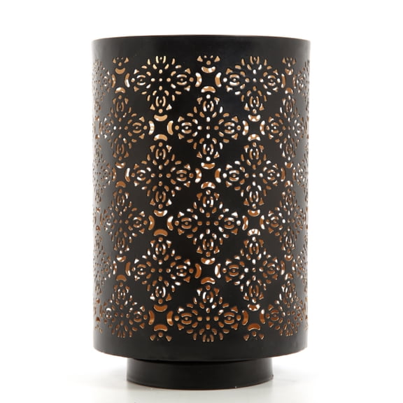 Hosley 8 inch High, Black Iron Diamond Cut Pillar Candle Holder