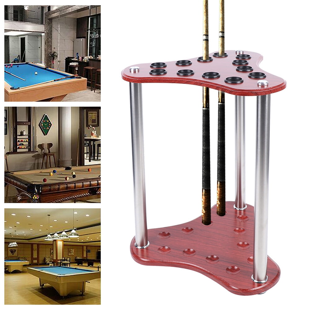 12 Holes Corner Stand Pool Cue Holder Triangle RED Floorstanding Pool Cue Rack with Plastic Protective Rings