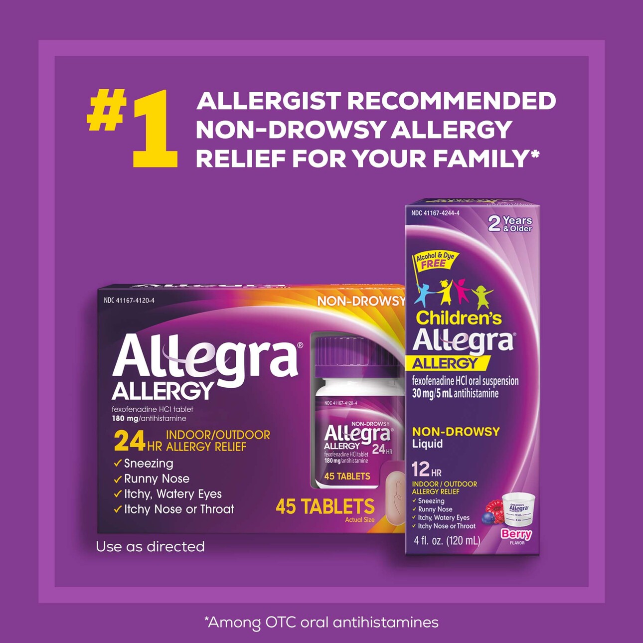 Allegra 24 Hour Non-Drowsy Antihistamine Allergy Relief Medicine, 180 mg Fexofenadine Tablets, 45 Ct - image 4 of 6