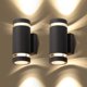thumbnail image 1 of Apliques LED de pared para exterior, juego de 2, IP65, resistente al agua, 3000 K, iluminación de pared moderna para jardín, garaje, terraza, pasillo y patio, luz exterior de aluminio, color negro., 1 of 5