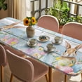 thumbnail image 3 of Easter Table Cloths for 8 Foot Rectangle Tables, Farmhouse Spring Rabbit Eggs Flowers Wooden Board Patio Waterproof Elastic Fitted Tablecloths, Washable Rectangular Table Cover for Camping, 3 of 8