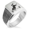thumbnail image 1 of Stainless Steel Soma Samurai Crest Needle Stripe Pattern Biker Style Polished Ring, 1 of 1