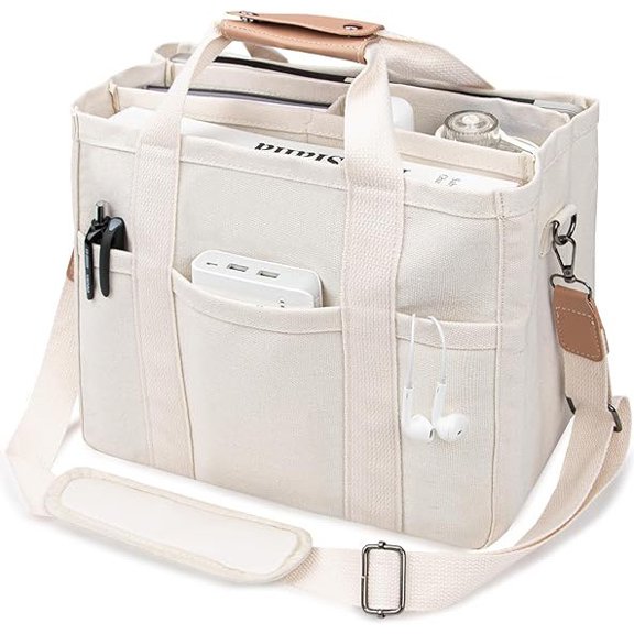 Canvas Tote Bag with Multi-Pocket for Women Large Crossbody Shoulder Handbag Everything Tote Bag with Compartments