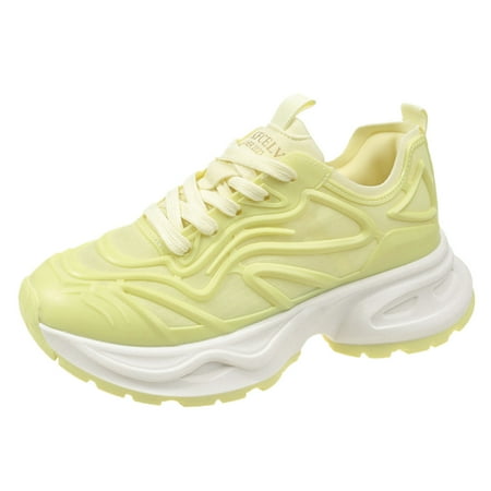

nsendm Female Shoes Adult Shoe for Women Work Casual Emitting Mesh Sports Leisure Hollow Breathable Large Size Casual Shoes for Women 8 Yellow 6.5