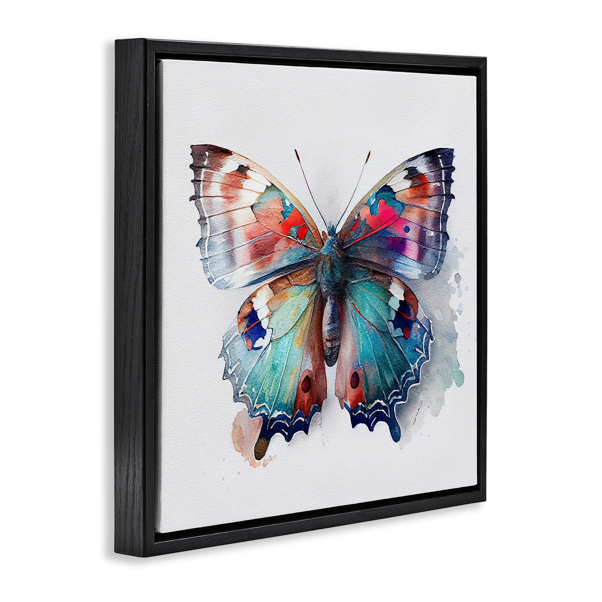 Stupell Industries Modern Splash Butterfly Animals & Insects Painting Black Floater Framed Canvas Art Print Wall Art, 18 x 18