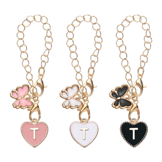 Uxcell 3 piezas de accesorios de encanto de letras para taza de tumbler, encanto de botella de agua en forma de corazón (Letra T)