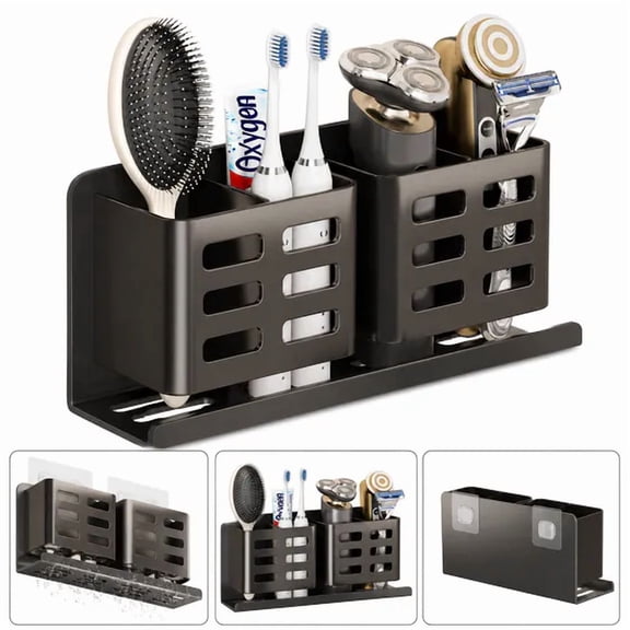 Wall Mount Toothbrush Holder, Aluminum Self-Adhesive Shower Toothbrush Holder for Bathroom Wall, Mirror Tooth Brush Razor Comb Storage Bracket, No Drill Waterproof Bathroom Organizer