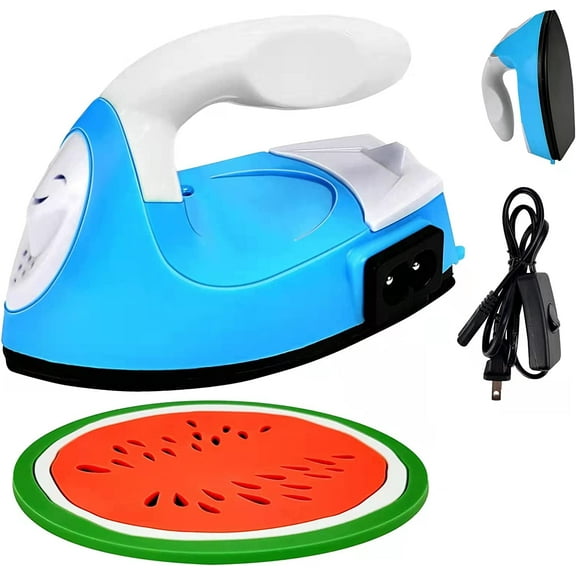Mini Heat Press Iron Machine,Portable Mini Electric Iron,Small Heat Press Iron,Mini Iron Press for Clothes Shoes Bags Hats,Iron Press Machine for Heating Transfer,Silicone Pad Included (Blue)