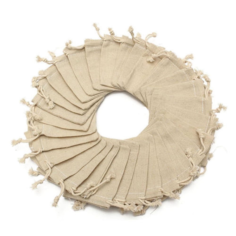 Anself 50pcs Natural Burlap Bags Linen Pouches Sacks With Drawstring Burlap Jute Bags Reusable Eco Friendly Small Storage Bag Pockets