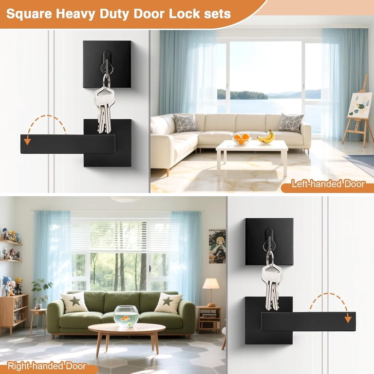 Flat Black Passage Door Lever with Single Cylinder Deadbolt Combo Pack ...