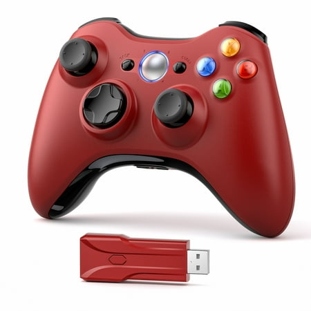 Xbox 360 Wireless Controller for Xbox 360, 2.4GHZ Game Joystick Controller Gamepad Remote Compatible with Xbox 360/360 Slim, PC Windows 7,8,10 (Red)