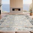 thumbnail image 2 of Design&I 8'x10' Washable Area Rug Beige Vintage Distressed Latticework Scroll Frame Border Boho for Dining Room, Large Office, Lounge, Snag-Free, 2 of 7