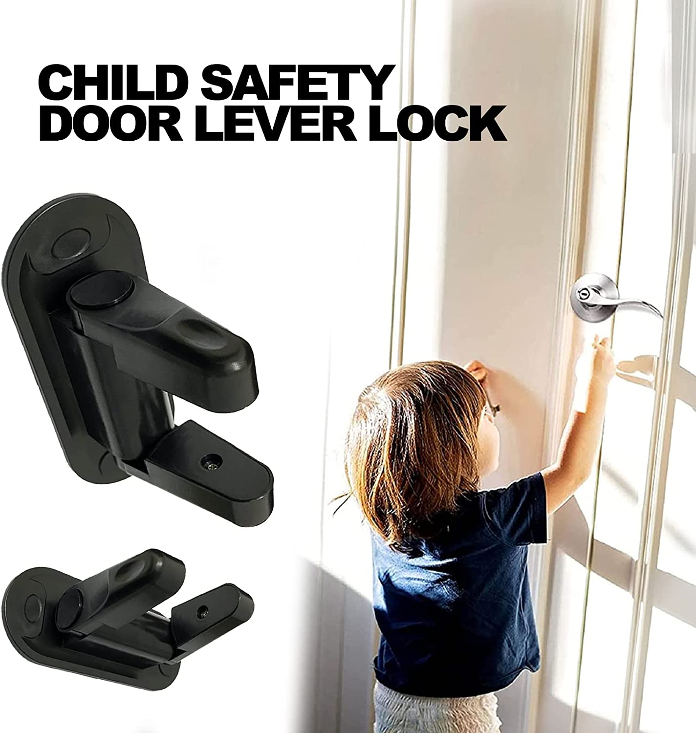 Door Lever Baby Safety Lock, 2PCS Childproof Door Lever Lock & Handles  Adhesive, Baby Door Lock Safety Locks to Protect Child Safety, Black 