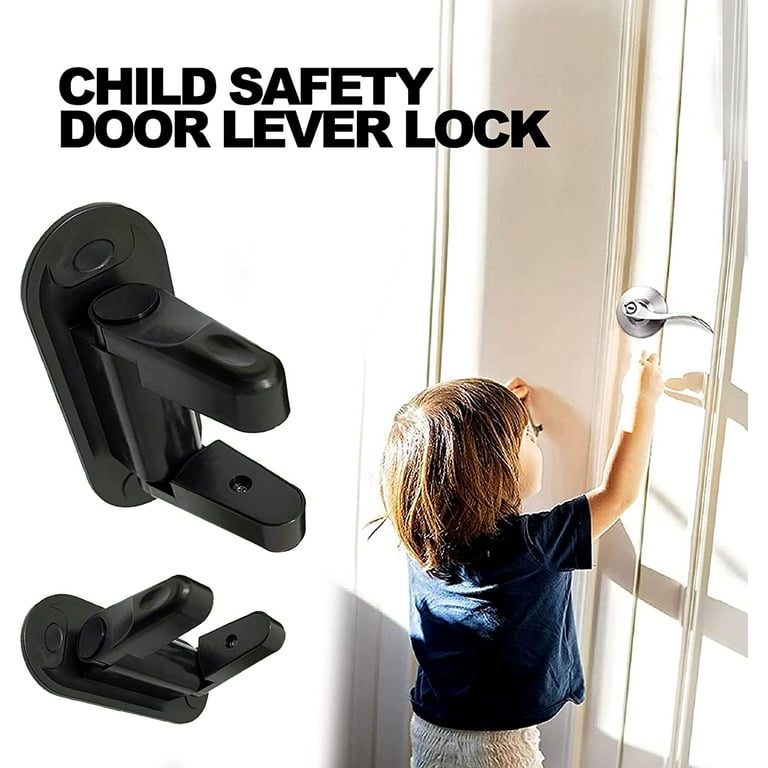 Door Lever Baby Safety Lock, 2PCS Childproof Door Lever Lock & Handles  Adhesive, Baby Door Lock Safety Locks to Protect Child Safety, Black 