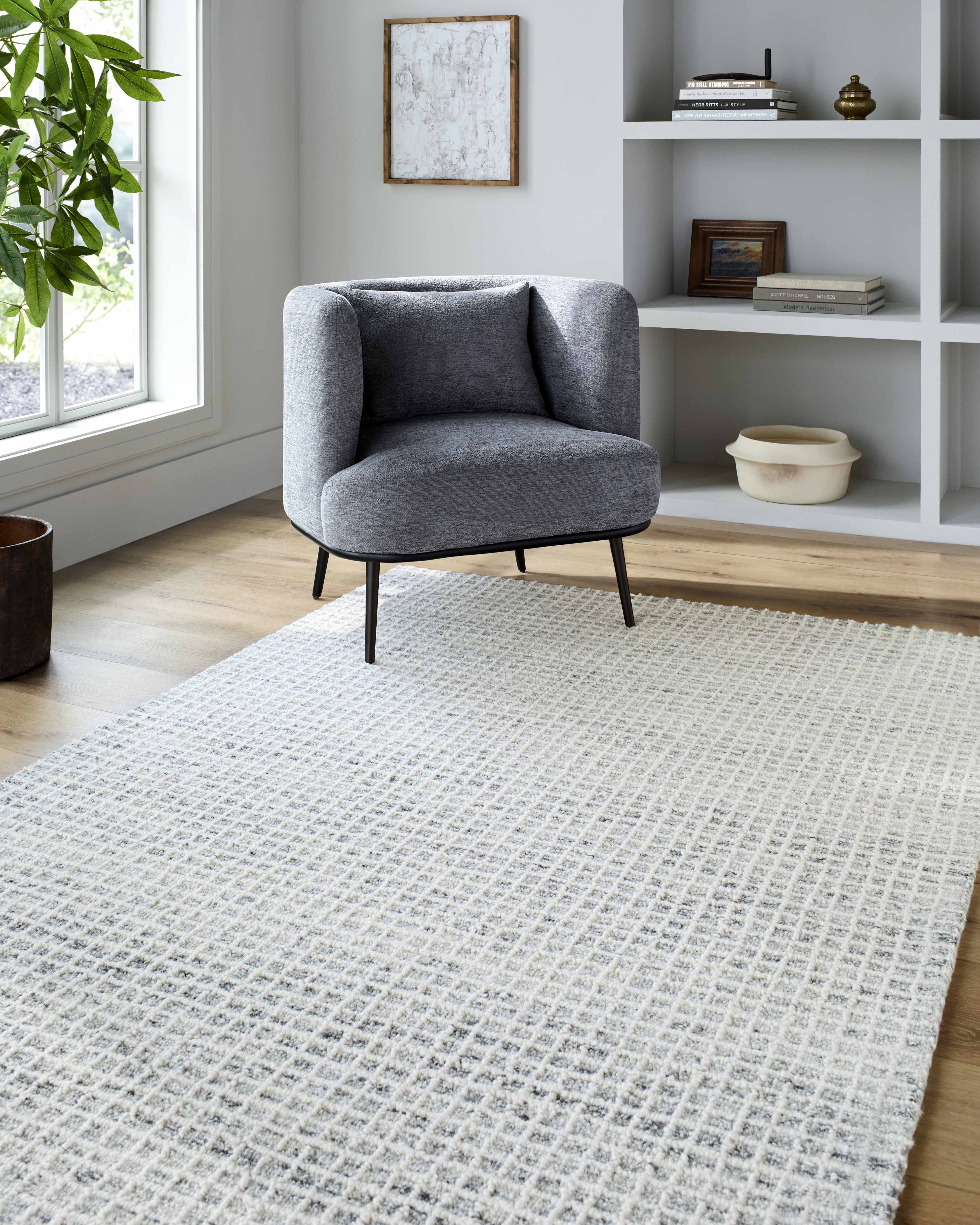 Hauteloom Anahid Wool Living Room, Bedroom Area Rug - Contemporary - Light Silver, Off White, Slate Blue - 4' x 6'