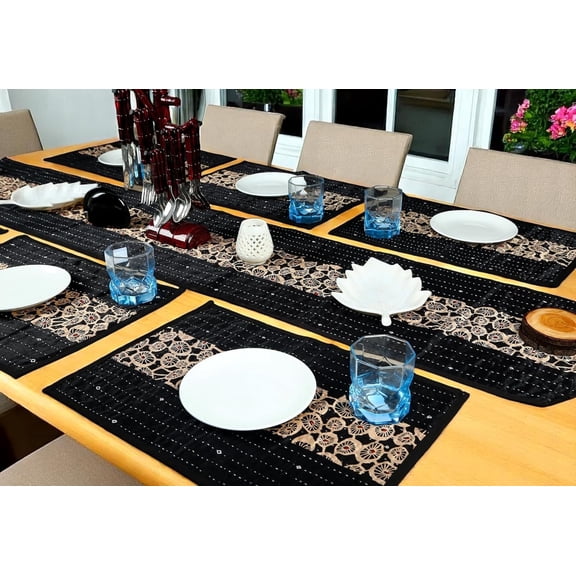 Vivanta Elegant Patchwork Block Print Rustic Boho Table Runner for Dining Room, Party, Wedding, Christmas, Summer, Spring, Runner for Table with Boho Placemats, Table Mats Farmhouse Tablecloth