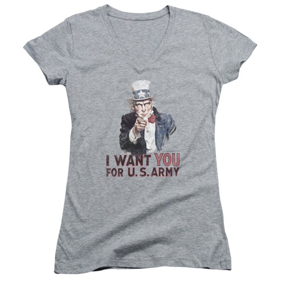 Army I Want You Junior Women's T-Shirt V-Neck Athletic Heather