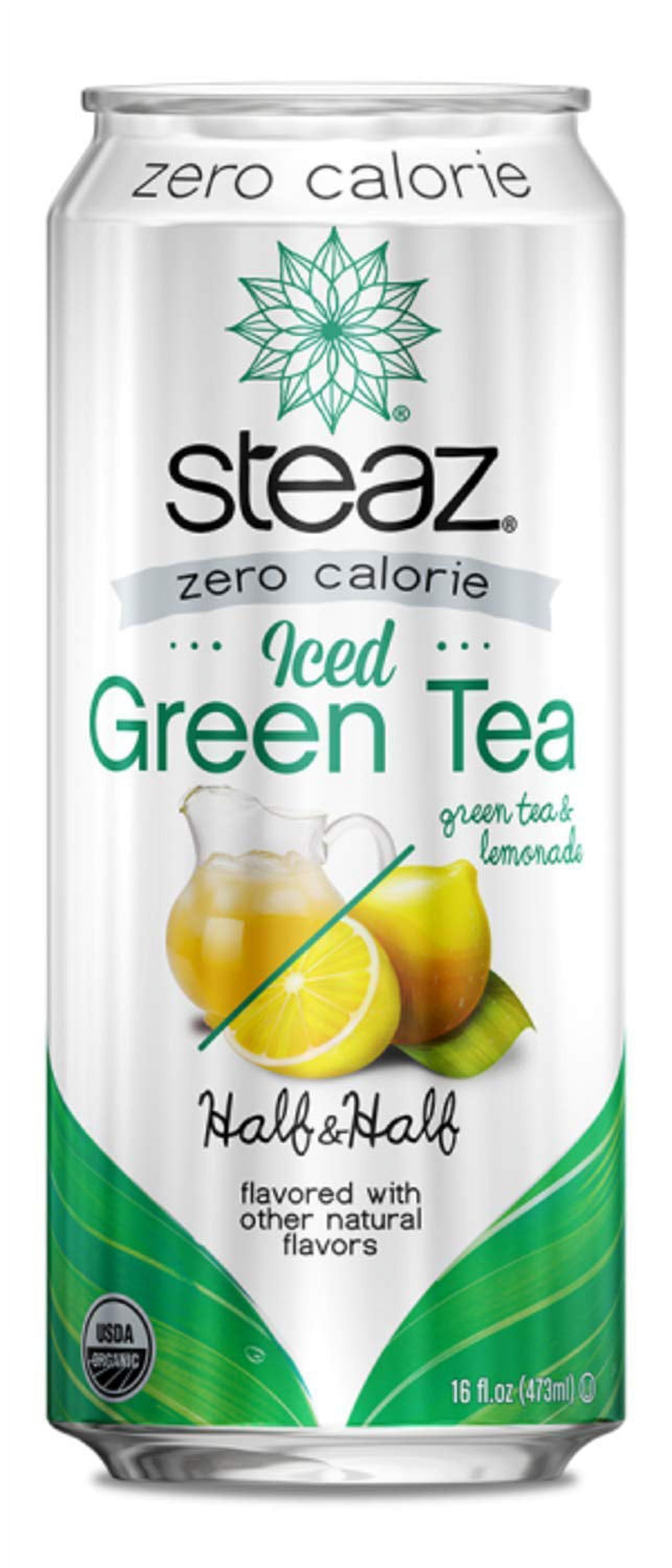 Steaz Organic Zero Calorie Half Iced Green Tea & Half Lemonade, 16 OZ (Pack of 12)